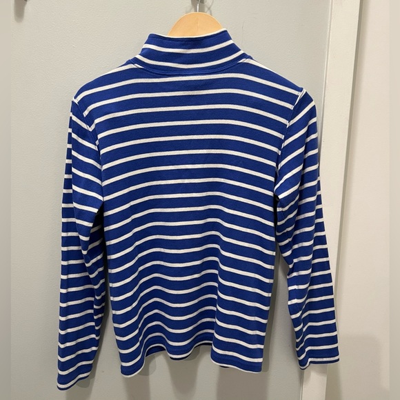 L.L. Bean Blue and White Striped Quarter-Zip Women’s Size M - Picture 2 of 7